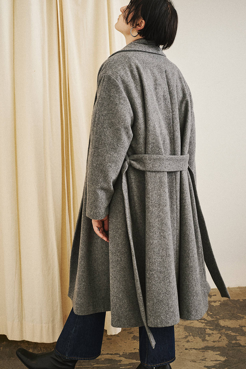 CLANE - ショールカラーフレアコート - SHAWL COLLAR FLARE COAT GREY