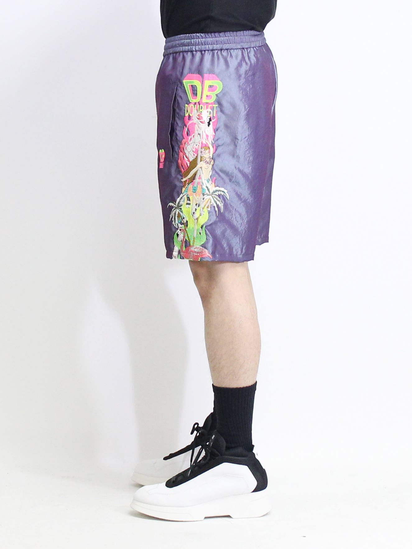 doublet - 刺繍シャンブレーショーツ - CHAOS EMBROIDERY CHAMBRAY