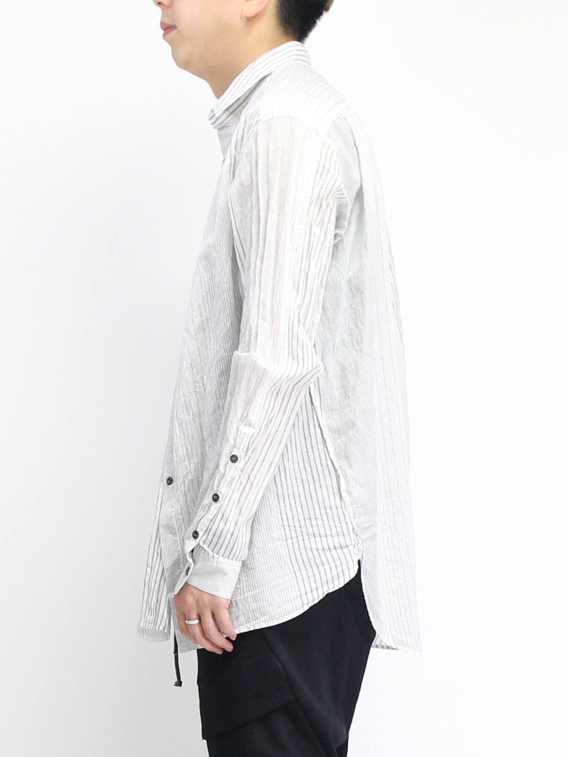 the Viridi-anne ロングシャツ　ボウタイデザイン　ホワイト The Viridi-anne - 製品染めストライプ長袖シャツ | ADDICT WEB SHOP