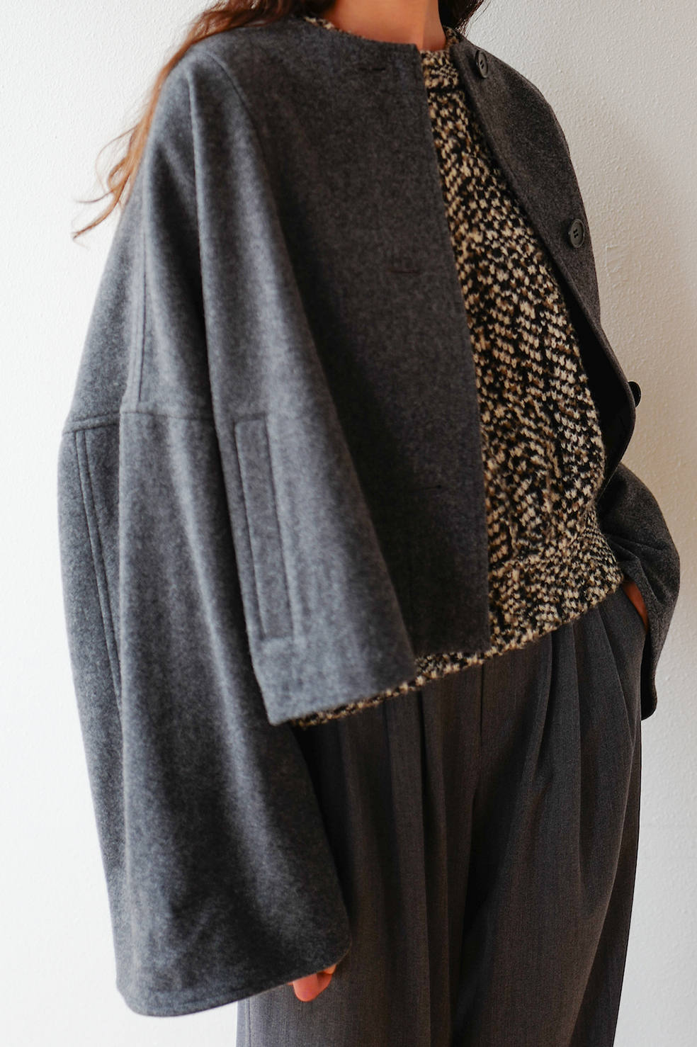 CLANE - ノーカラーワイドブルゾン - NO-COLLAR WIDE BLOUSON - GREY 
