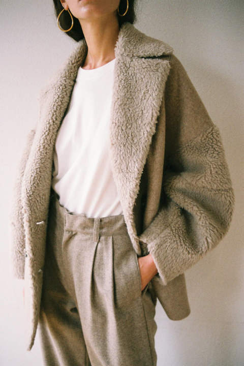 Clane ボアコンビネーションコクーンピーコート Boa Combination Cocoon P Coat Beige Addict Web Shop