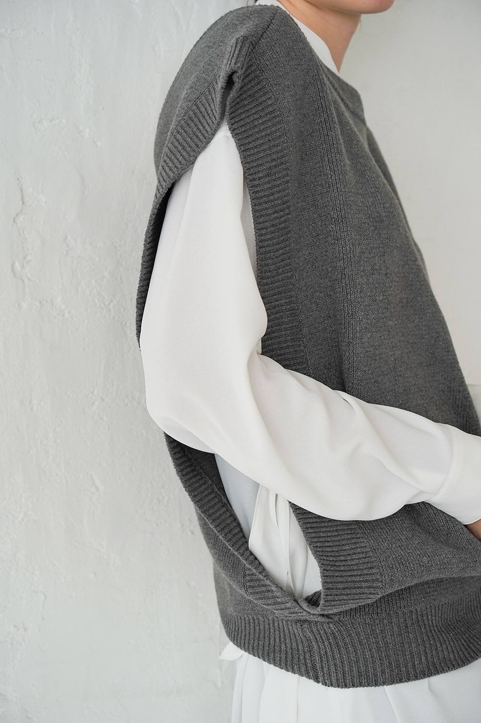 CLANE - ダブルフェイスニットベスト - W FACE KNIT VEST -GREY
