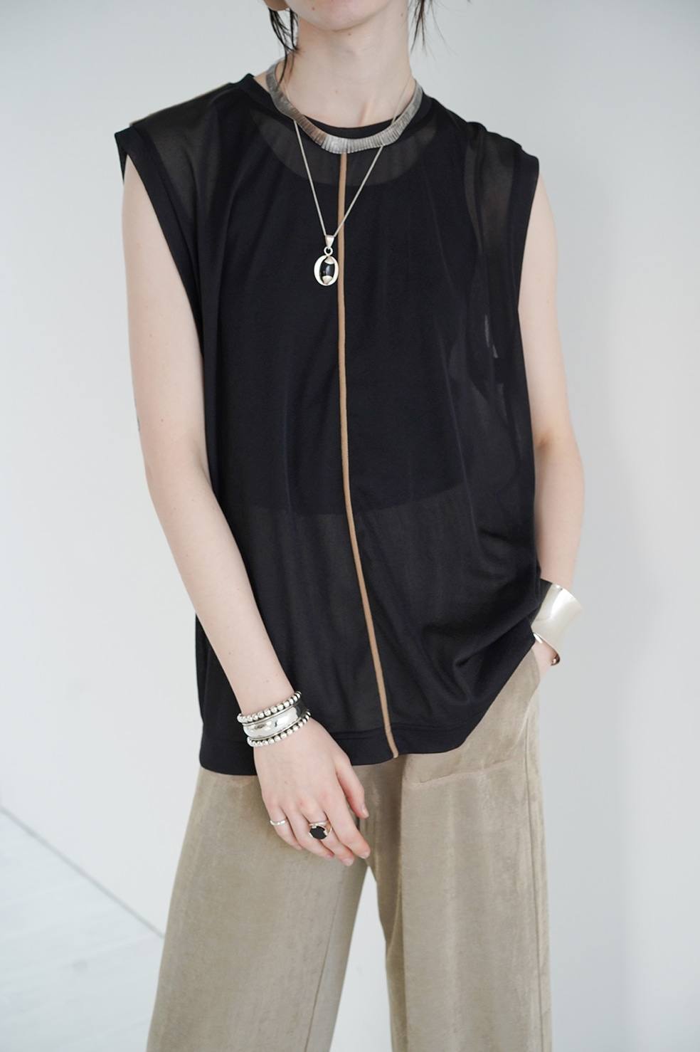 CLANE - ノースリーブトップス - COLOR LINE SHEER NO SLEEVE